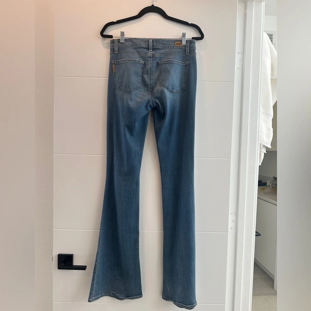 PAIGE Lou Lou Flare Jeans Low Rise Distressed Blue Denim | Size 27 - Picture 10 of 13